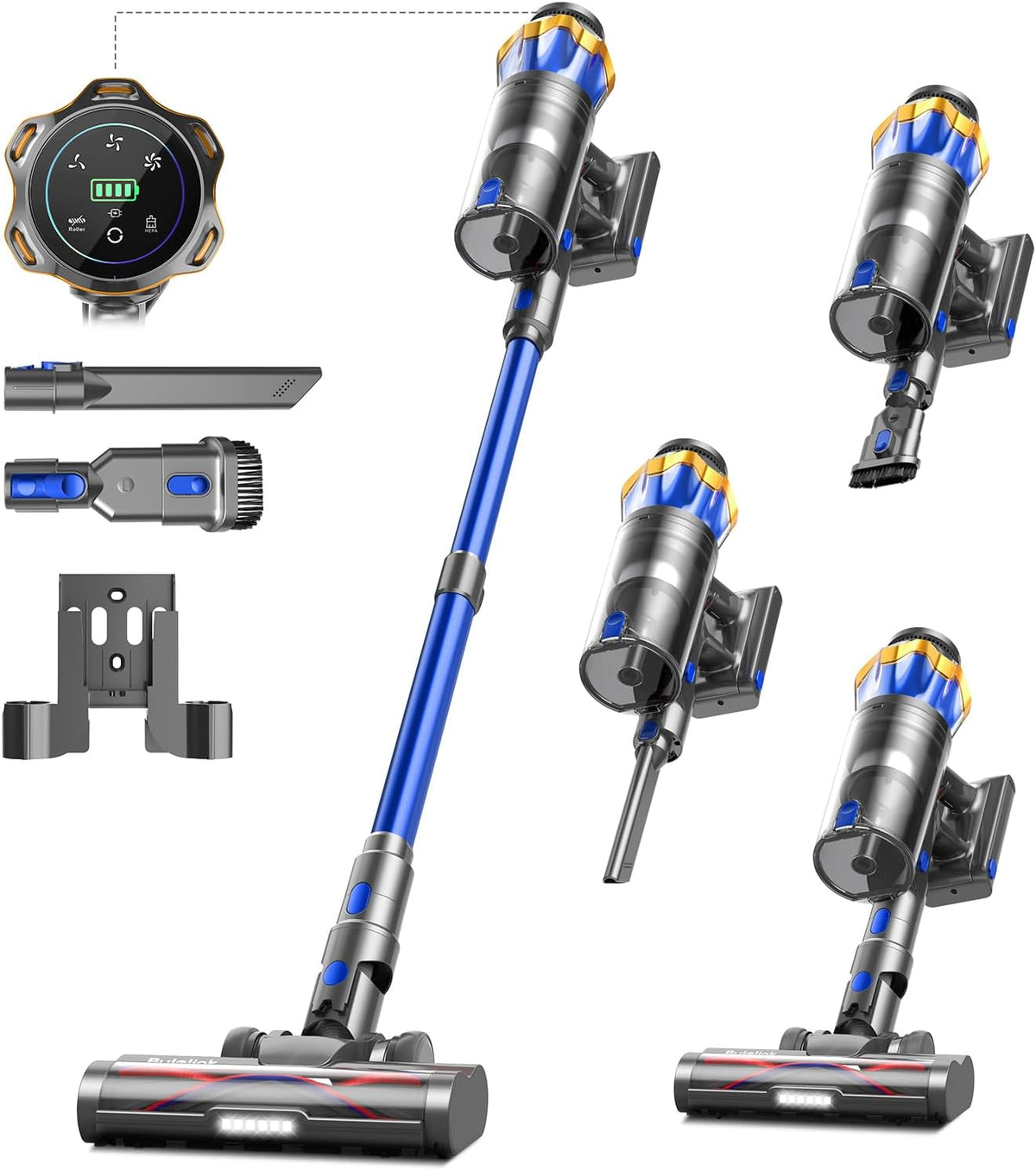 Bulelink 600W 50kPa 70Mins Cordless Vacuum Cleaner, 1.8L Self-Standing Anti-Tangle Vacuum cleaners for Home with OLED Touch Screen, Wall-Mounted Charging, for Pet Carpet Car Hardwood Floor