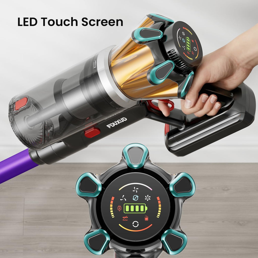 Cordless Vacuum Cleaner 600W 50Kpa 70Mins, Stick Vacuum with Hurricane Mode, Anti-Tangle, OLED Touch Screen, Wall-mounted Charging, 1.8L Cup, Self-Standing Vacuum Cleaner for Home Pet Hair Carpet