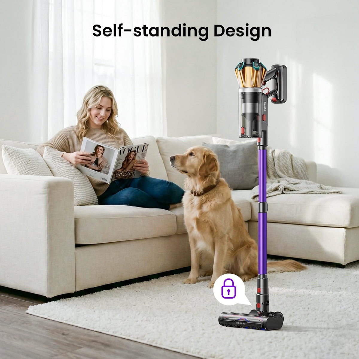 Cordless Vacuum Cleaner 600W 50Kpa 70Mins, Stick Vacuum with Hurricane Mode, Anti-Tangle, OLED Touch Screen, Wall-mounted Charging, 1.8L Cup, Self-Standing Vacuum Cleaner for Home Pet Hair Carpet